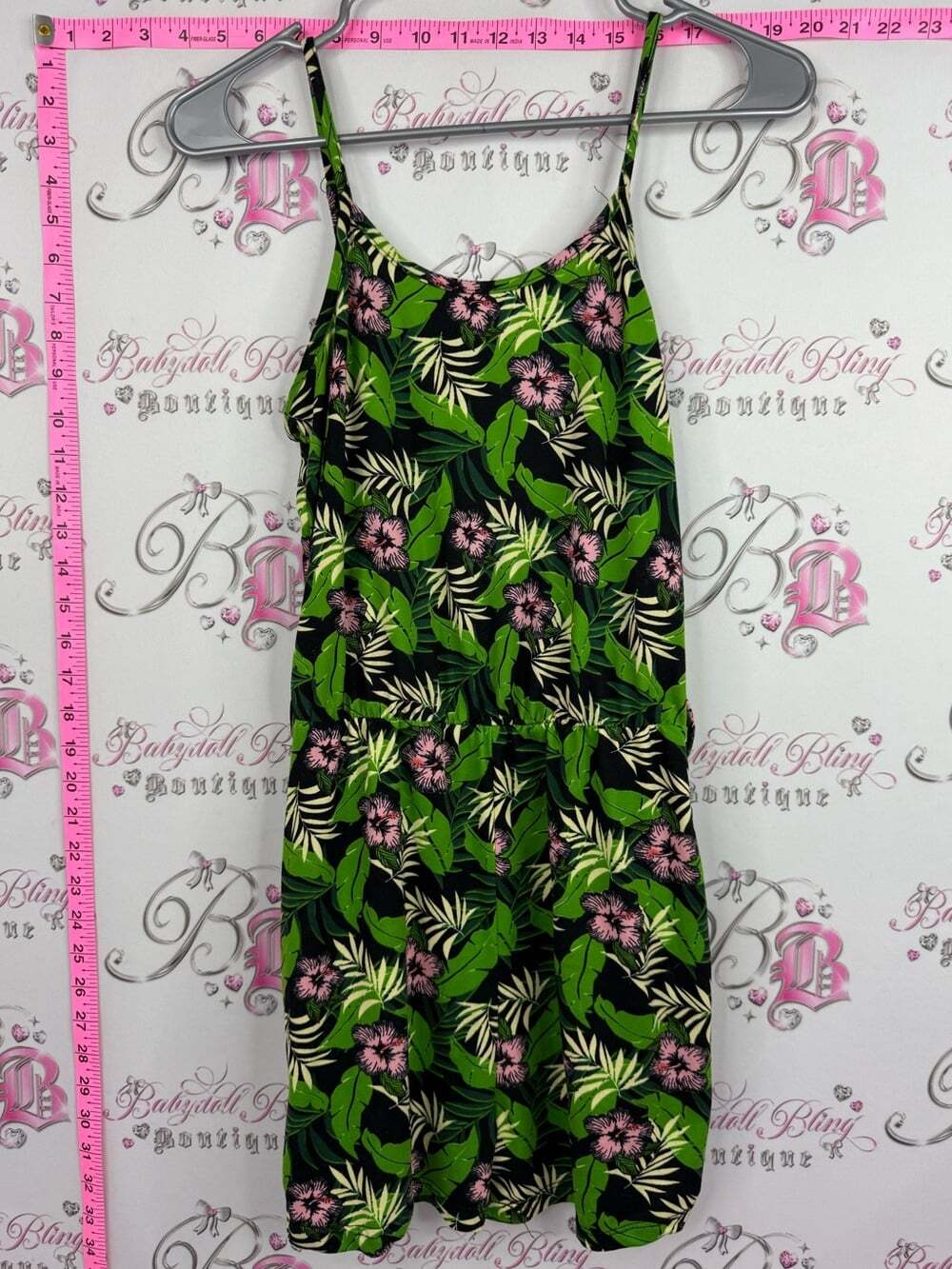 Ardene dress Black Tropical Floral Slip Dress with Green & Pink Leaves